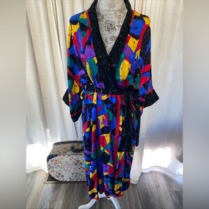 Vintage 80s 90s Emporium Capwell California Geometric Robe 100% Silk Women’s M